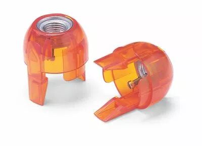 Capuchon � clipser pour douille E14 filetage M10X1 H=15mm, transparent rouge avec filetage dans le plastique et vis de blocage d