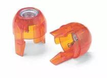 Capuchon à clipser pour douille E14 filetage M10X1 H=15mm, transparent rouge avec filetage dans le plastique et vis de blocage d