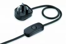 Cordon 2 mètres avec fiche anglaise 2 pôles, méplat 2x0,75mm2, dégainé 21mm dénudé 7mm, noir (140241)
