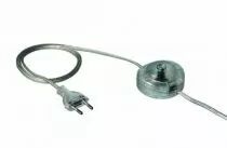 Cordon 3m avec fiche 2 pôles et interrupteur à pied à 1m de la fiche, méplat 2x0,75mm2, dégainé 21mm dénudé 7mm, transparent (14