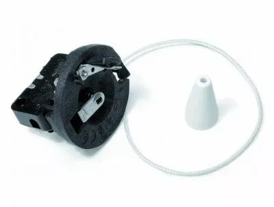 Pastille-interrupteur � tirette de douille E27 thermopl. 250V 2A noire, connexions � vis, (cordon 17cm et tirette livr�s non mon