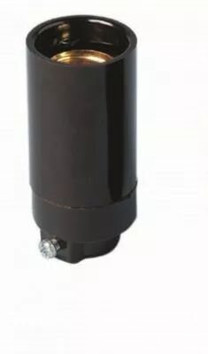 Douille bak�lite pour lampe E17 25X54mm, 250V 1A marron fonc�, filetage dans la mati�re et vis de blocage de tige filet�e (14036