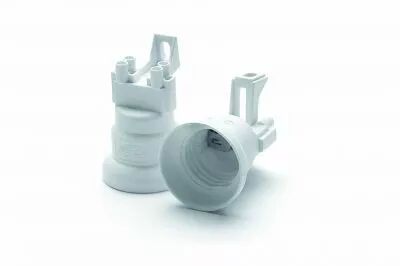 Douille monobloc pour E27, 250V 4A T210�C avec �querre plastique, fixation par Vis M4, connexions automatiques, inclinaison 9 de