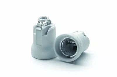Douille porcelaine pour E27, 250/5000V 4A T180�C, pour c�ble 0,5 � 2,5 mm�, avec support m�tallique taraud� M10X1 (140501)