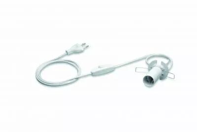 Kit pr�c�bl� E14 blanc avec ressort de maintien 250V 2A T210�C, bague, interrupteur unipolaire et fiche europ�enne, longueur 1m5