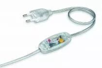 Cordon 2,5m 2 pôles, variateur à main, touche sensitive pour lampe à filament 40 à 160W, à 1,9m de la fiche, méplat 2x0,75mm2, n