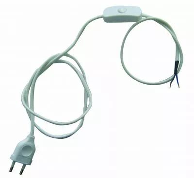Cordon textile 2 m�tres avec fiche 2 p�les et interrupteur � main � 1,2m de la fiche, m�plat 2x0,75mm2, d�gain� 21mm d�nud� 7mm,