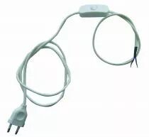 Cordon textile 2 mètres avec fiche 2 pôles et interrupteur à main à 1,2m de la fiche, méplat 2x0,75mm2, dégainé 21mm dénudé 7mm,