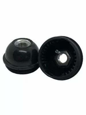 Capuchon pour douille E27 noir filetage m�tallique M10X1 et vis de blocage de tige, aspect bak�lite brillant (140713)