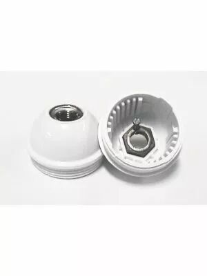 Capuchon pour douille E27 blanc filetage m�tallique M10X1 et vis de blocage de tige, aspect bak�lite brillant (140714)
