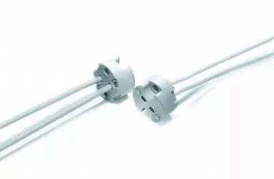 Douille st�atite avec base plate G4/GX5,3/G6,35/GY6,35 24V 10A T300�C, c�ble diam 1,4mm, 600mm, transparent 0,61mm� T180�C (1411
