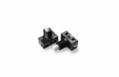 Interrupteur unipolaire noir ON-OFF, � poussoir blanc, 21x12,5x h25,5mm, 250V 1A, bornes � vis, bague � commander s�par�ment (14