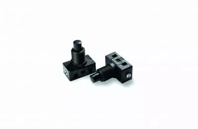 Interrupteur unipolaire noir ON-OFF, � poussoir noir, 21x12,5x h30,5mm, 250V 1A, bornes � vis, bague � commander s�par�ment (142
