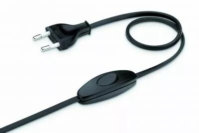 Cordon 1,5 m�tres avec fiche 2 p�les et interrupteur � main � 1m de la fiche, m�plat 2x0,75mm2, d�gain� 21mm d�nud� 7mm, dor� (1
