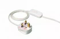 Cordon 1,5m avec fiche anglaise 2 pôles et interrupteur à main à 1m de la fiche, méplat 2x0,75mm2, dégainé 21mm dénudé 7mm, noir