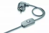 Cordon 2 mètres avec fiche 2 pôles+terre, inter.à main à 1,2m de la fiche, rond 3x0,75mm2, dégainé 21mm dénudé 7mm, blanc (14406