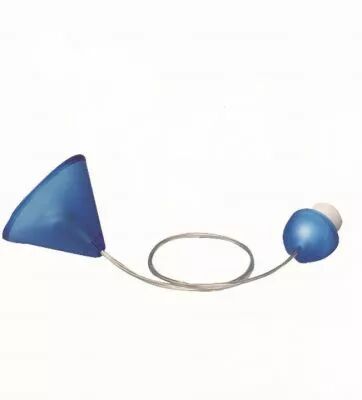 Suspension compl�te transparent bleu E27 mi-filet�e 60W, c�ble rond 80cm 2x0,75mm�, avec bague 57x12mm, et domino (144425)