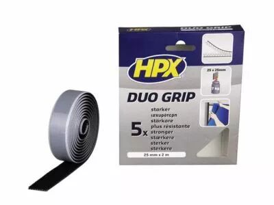 Fixation duo grip � clip r�ajustable - noir 25mm x 2m (HPXDG2502)
