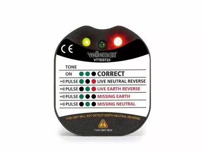 Testeur de tension et de terre pour prise murale - cat ii - 230 v - indication par led et buzzer - type e/f (france/allemagne) (