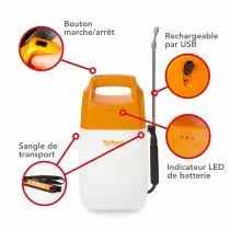 Pulv&eacute;risateur &agrave; pression avec batterie rechargeable - 6 l (DTB10002)