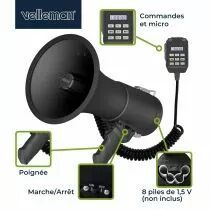 M&eacute;gaphone puissant de 50w, sir&egrave;ne int&eacute;gr&eacute;e, enregistrement, r&eacute;glage du volume, lecture bluetooth, microphone &agrave; main et prise mp3