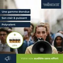 Ensemble (mp66s+ lr14*4) avec m&eacute;gaphone puissant de 50 w avec sir&egrave;ne et 8 piles alcalines c de 1,5 v (MP66SSET)