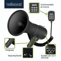 Ensemble (mp66s+ lr14*4) avec m&eacute;gaphone puissant de 50 w avec sir&egrave;ne et 8 piles alcalines c de 1,5 v (MP66SSET)