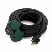 Rallonge &eacute;lectrique avec 2 prises - usage ext&eacute;rieur - 10 m - noir - 3g2.5 - terre allemande (EGEC25210G)