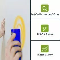 D&eacute;tecteur adapt&eacute; au bois, aux m&eacute;taux ferreux et aux fils sous tension en courant alternatif (DEM600)