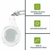 Lampe de travail de bureau &agrave; led avec loupe - 8 dioptries - 8 w - 60 led - blanc (VTLLAMP4WN)