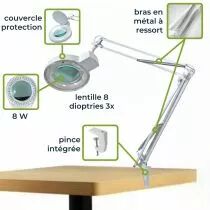 Lampe de travail de bureau &agrave; led avec loupe - 8 dioptries - 8 w - 60 led - blanc (VTLLAMP4WN)