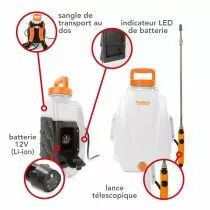 Pulv&eacute;risateur &agrave; dos avec batterie rechargeable - 12 l (DTB10003)