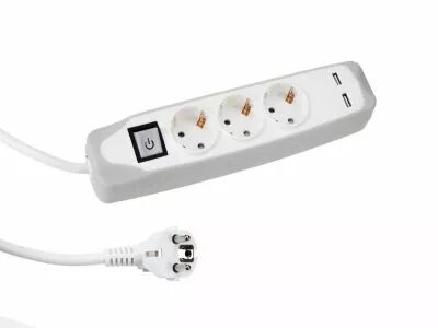 Multiprise � 3 voies avec interrupteur - 2 ports usb - c�ble de 1,5 m - mise � la terre (EB3CGUSB-G)