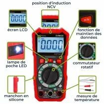 Multim&egrave;tre num&eacute;rique universel antichoc &agrave; valeur efficace vraie - cat iii - 600 v - 8 fonctions (DVM020)