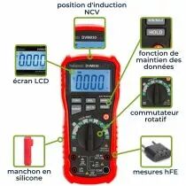 Multim&egrave;tre num&eacute;rique antichoc auto-range true rms - cat iii - 1000 v - 8 fonctions (DVM030)