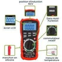 Multim&egrave;tre num&eacute;rique industriel antichoc &agrave; valeur efficace vraie - cat iii - 1000 v / cat iv - 600v - 11 fonctions (DVM040)