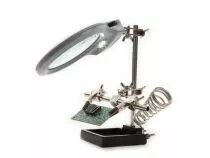Troisi&egrave;me main avec loupe, lampe led et support pour fer &agrave; souder (VTHH3N)