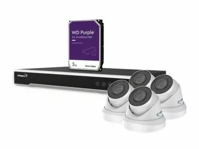 Kit vid�osurveillance ip 4 mp - enregistreur nvr 8 canaux - 4 x cam�ra d�me ip blanche - 3 to hd - c�bles (CCTVPROM23W)