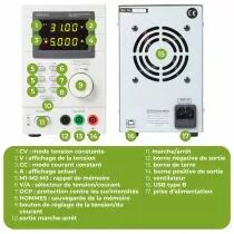 ALIMENTATION DE LABORATOIRE PROGRAMMABLE 0-30 VCC / 5 A max. - DOUBLE AFFICHEUR LED avec INTERFACE USB 2.0  (LABPS3005DN)
