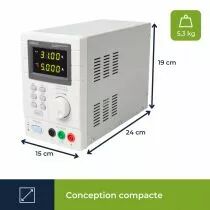 ALIMENTATION DE LABORATOIRE PROGRAMMABLE 0-30 VCC / 5 A max. - DOUBLE AFFICHEUR LED avec INTERFACE USB 2.0  (LABPS3005DN)