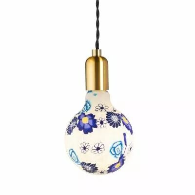 Ampoule globe imprim� floral bleu, Led, E27, G125 (976650)