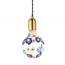 Ampoule globe imprimé floral bleu, Led, E27, G125 (976650)
