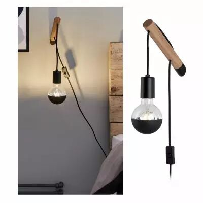 Applique Plafonnier Kian max1x40W E27 Bois/Noir Bois/M�tal (78914)