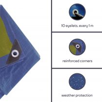 BÂCHE - BLEU/KAKI - RÉSISTANT - 2 x 3 m (110-0203)