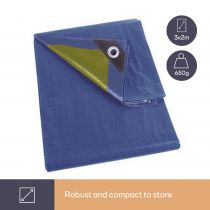 BÂCHE - BLEU/KAKI - RÉSISTANT - 2 x 3 m (110-0203)