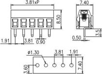 Bloc de jonction à vis 2p h p3,81 modul p/ci