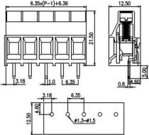 Bloc de jonction à vis 3p h p6,35 modul p/ci