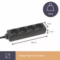 Bloc multiprises 4 prises - c&acirc;ble 5m (EB4BLN-5)