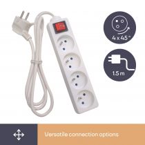 Bloc multiprises 4 prises - terre francaise - avec interrupteur - 3 x 1.5mm² (EB4S)