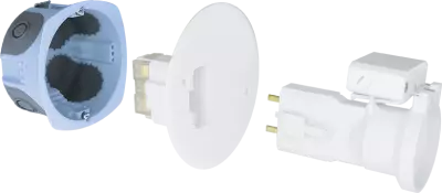 Bo�te d\'applique dcl  sp�cial bbc + fiche/douille dcl e27  diam�tre 67 mm (53077)